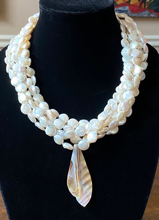 Mother of Pearl Statement Necklace w/ Mother of Pearl Pendant