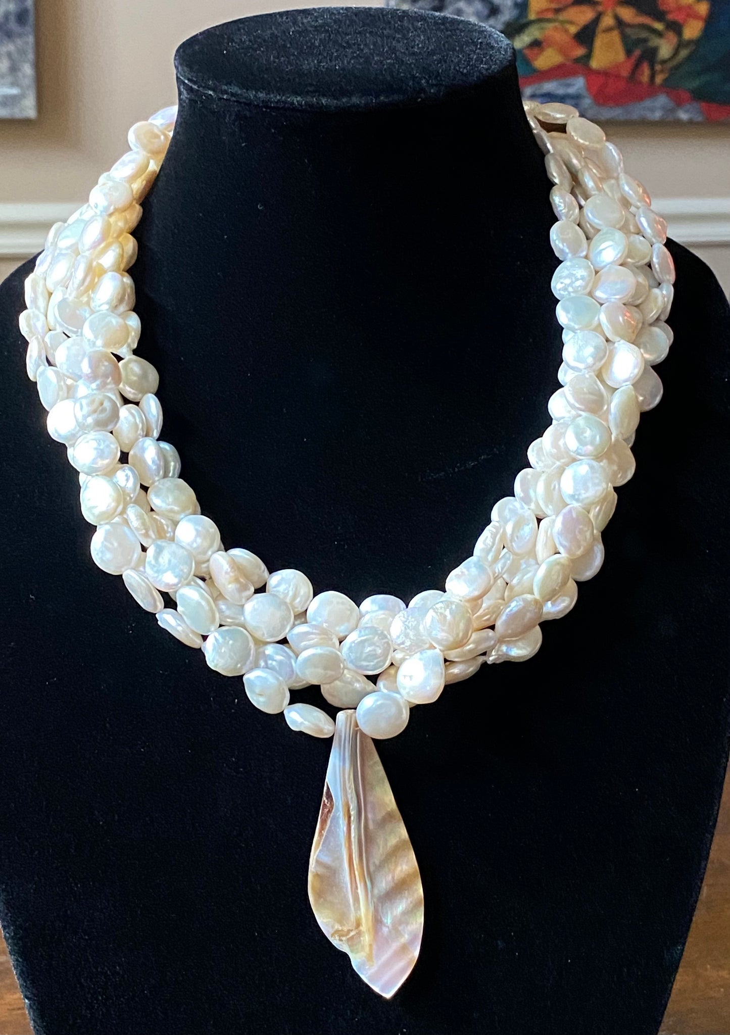 Mother of Pearl Statement Necklace w/ Mother of Pearl Pendant