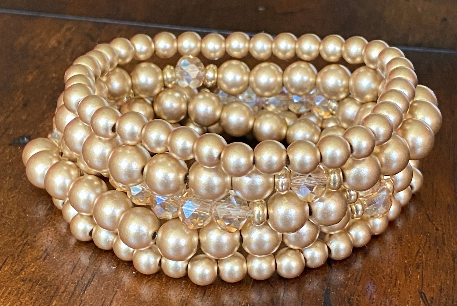 matte gold and crystal stretch bracelets, set of 5' approximately 7.5 inches in length