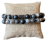 Load image into Gallery viewer, Men&#39;s 10mm Black Silver Leaf Jasper Bracelet Stack
