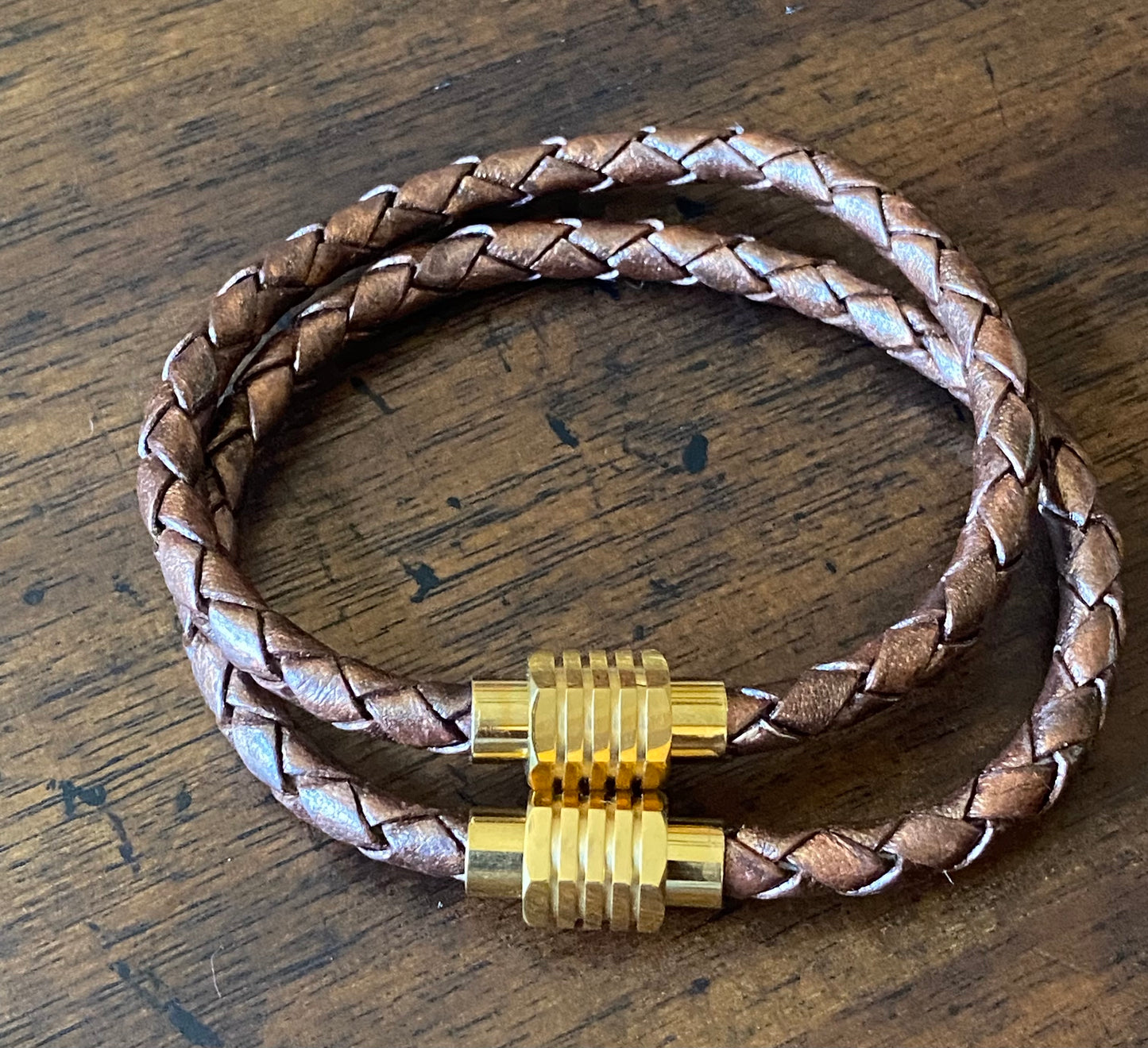 Men's Braided Nappa Leather Bracelet - Bronze