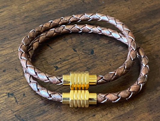 Men's Braided Nappa Leather Bracelet - Bronze