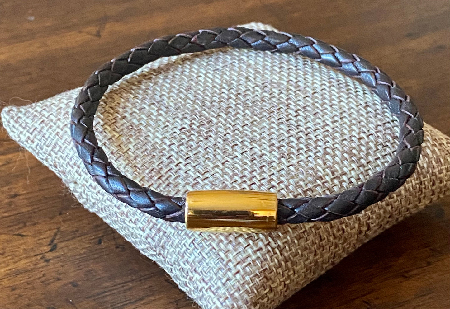 Men's Braided Nappa Leather Bracelet - Brown