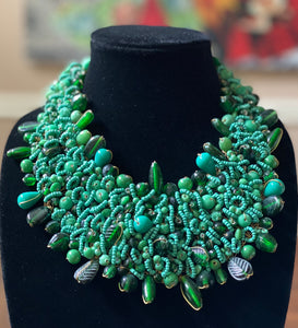 Mixed Bead Statement Bib Necklace
