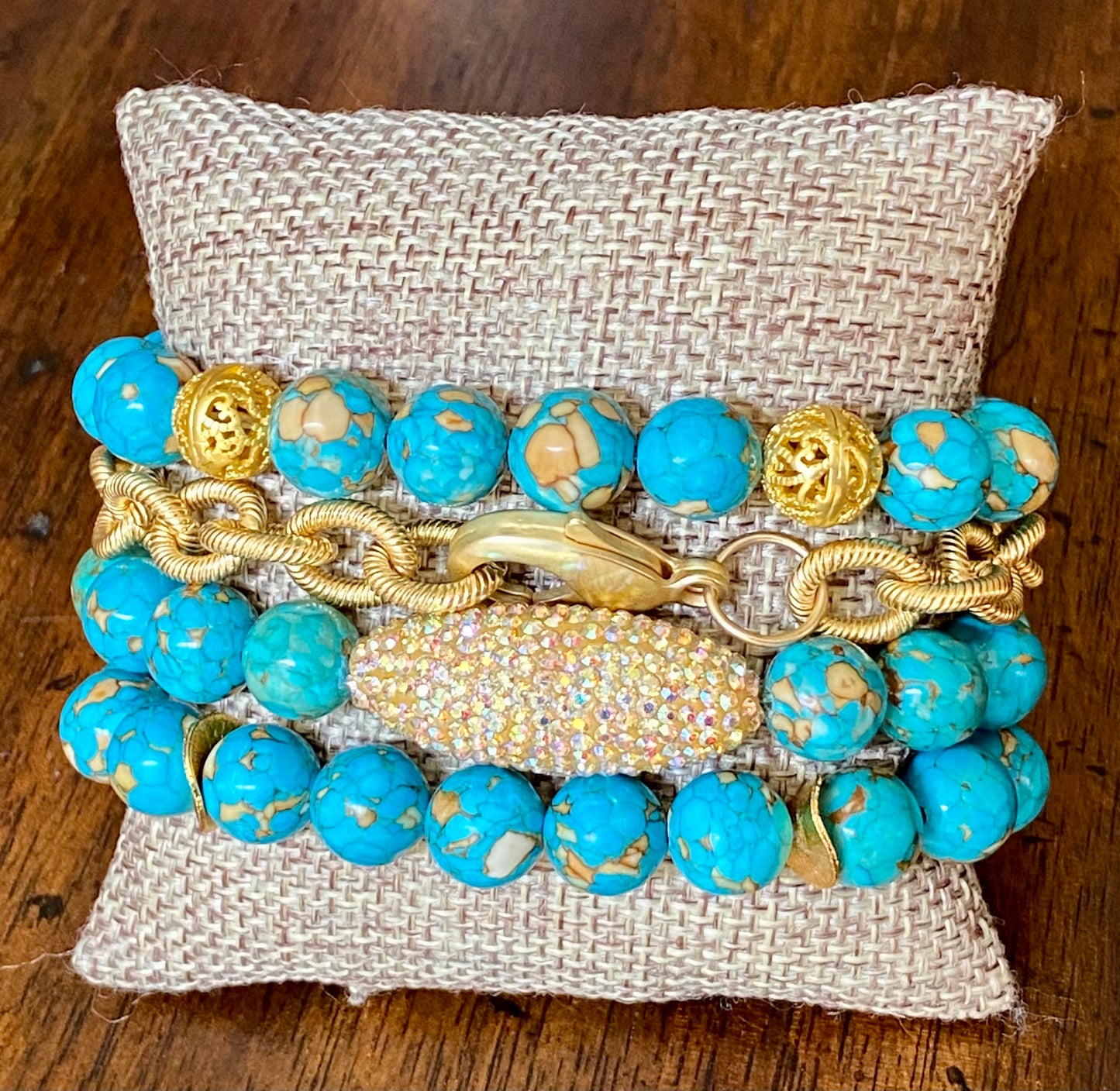 Ladies' Mosaic Turquoise and Gold Bracelet Stack