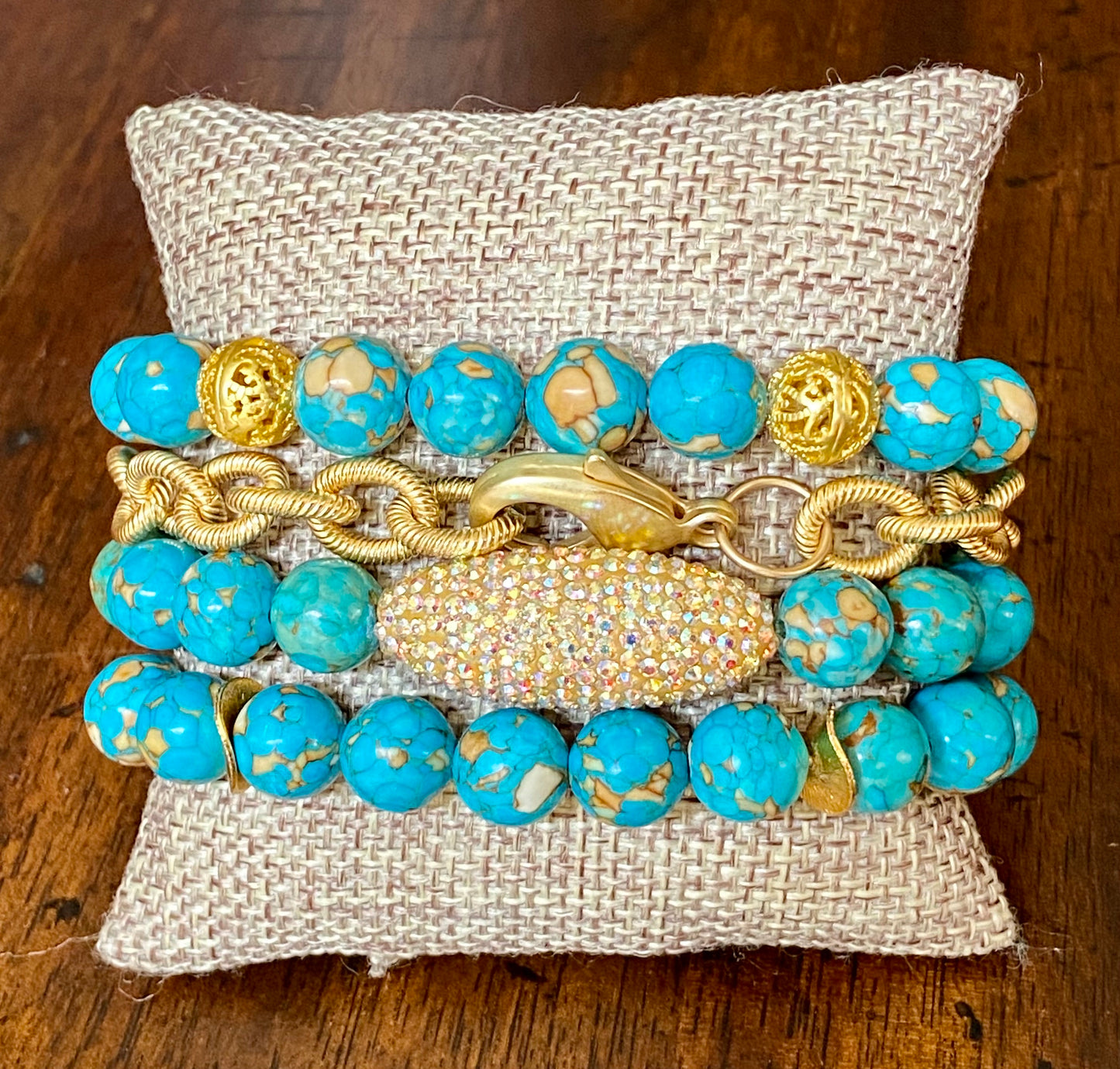 Ladies' Mosaic Turquoise and Gold Bracelet Stack