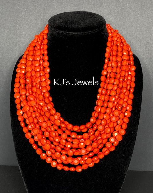 Red Multi-Strand Beaded Necklace
