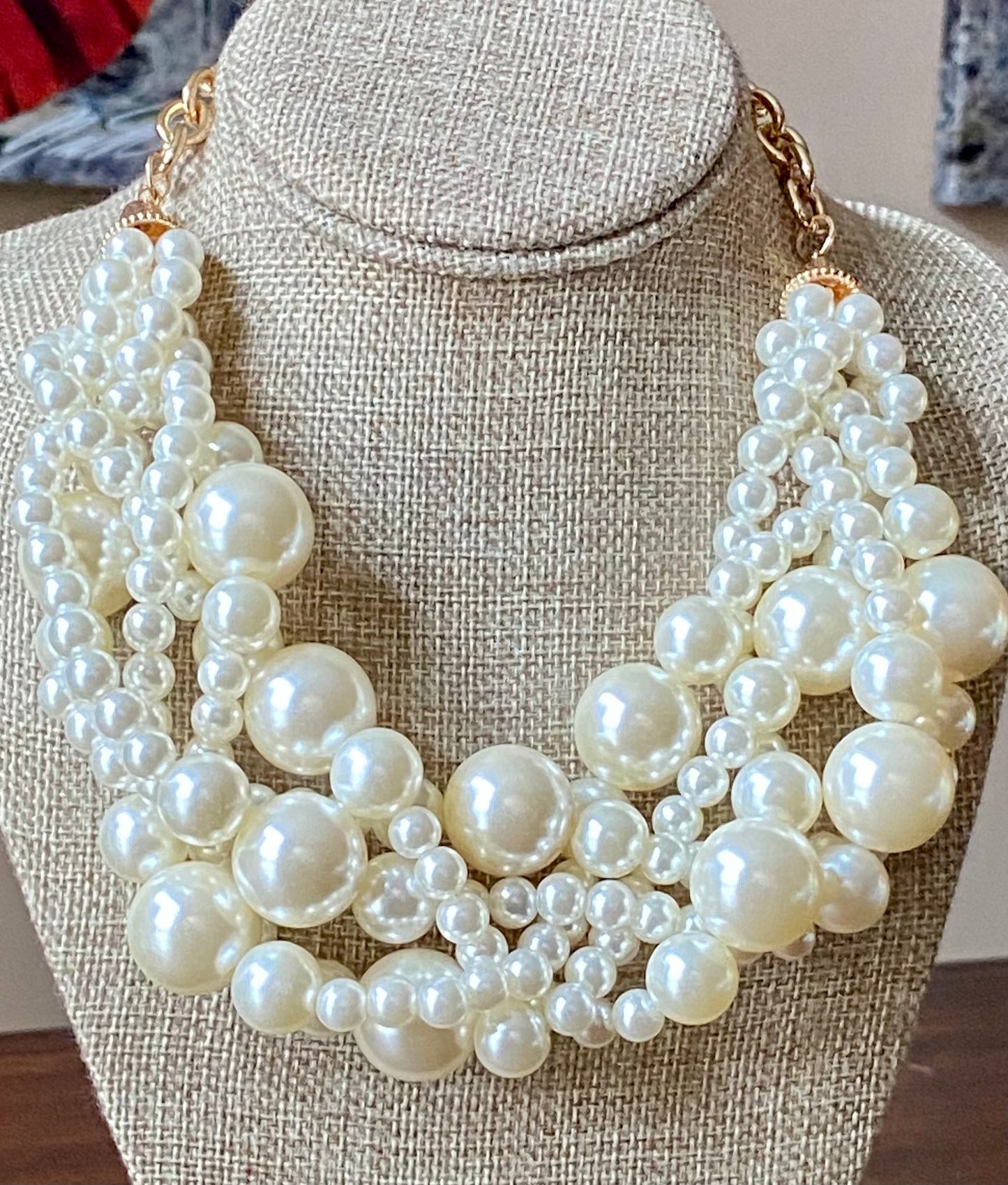 Ladies' Multi-Strand Faux Pearl Collar Necklace
