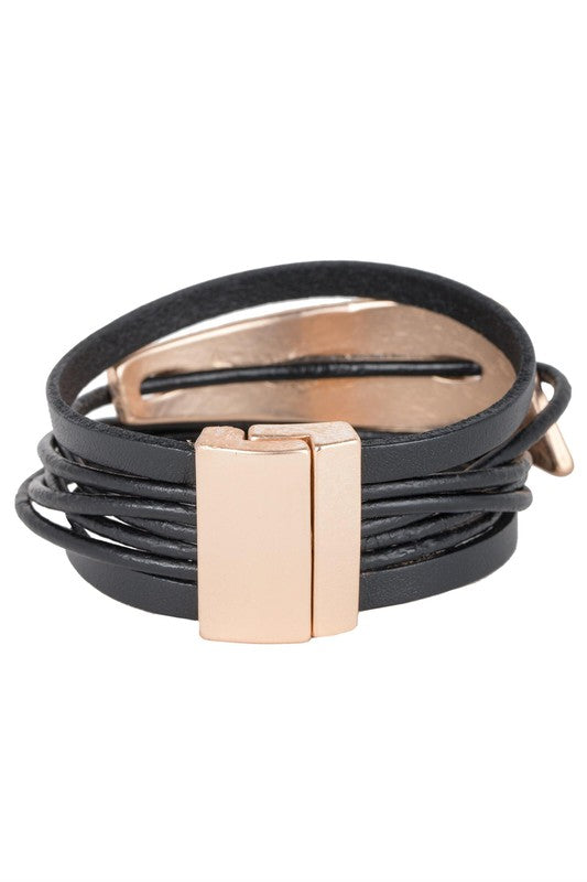 Multi-Strand Leather Bracelet w/ Geometric Accent