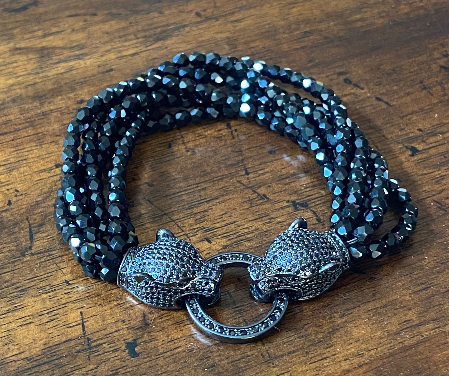 Ladies' Multi-Strand Panther Head Stretch Bracelet