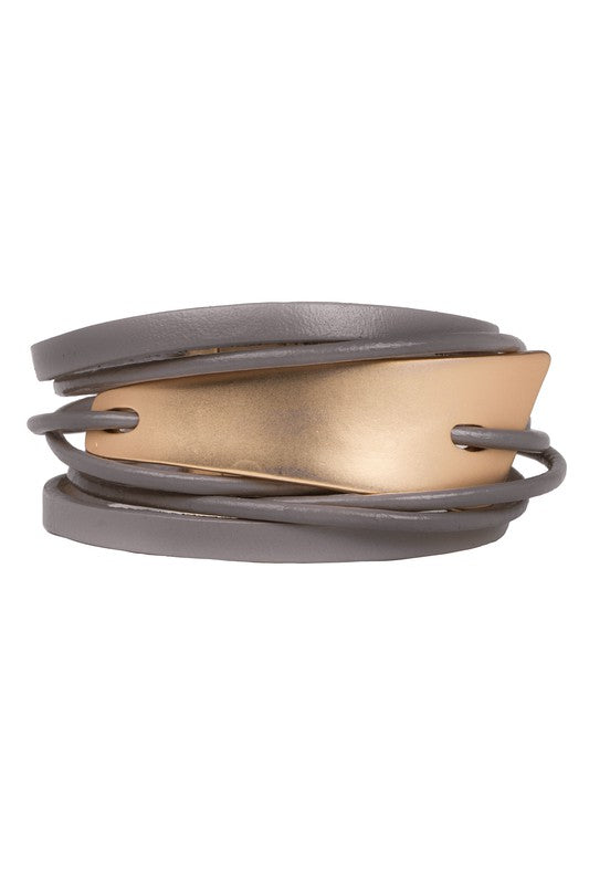 Multi-Strand Leather Bracelet w/ Geometric Accent