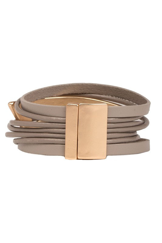 Multi-Strand Vegan Leather Bracelet w/ Geometric Accent