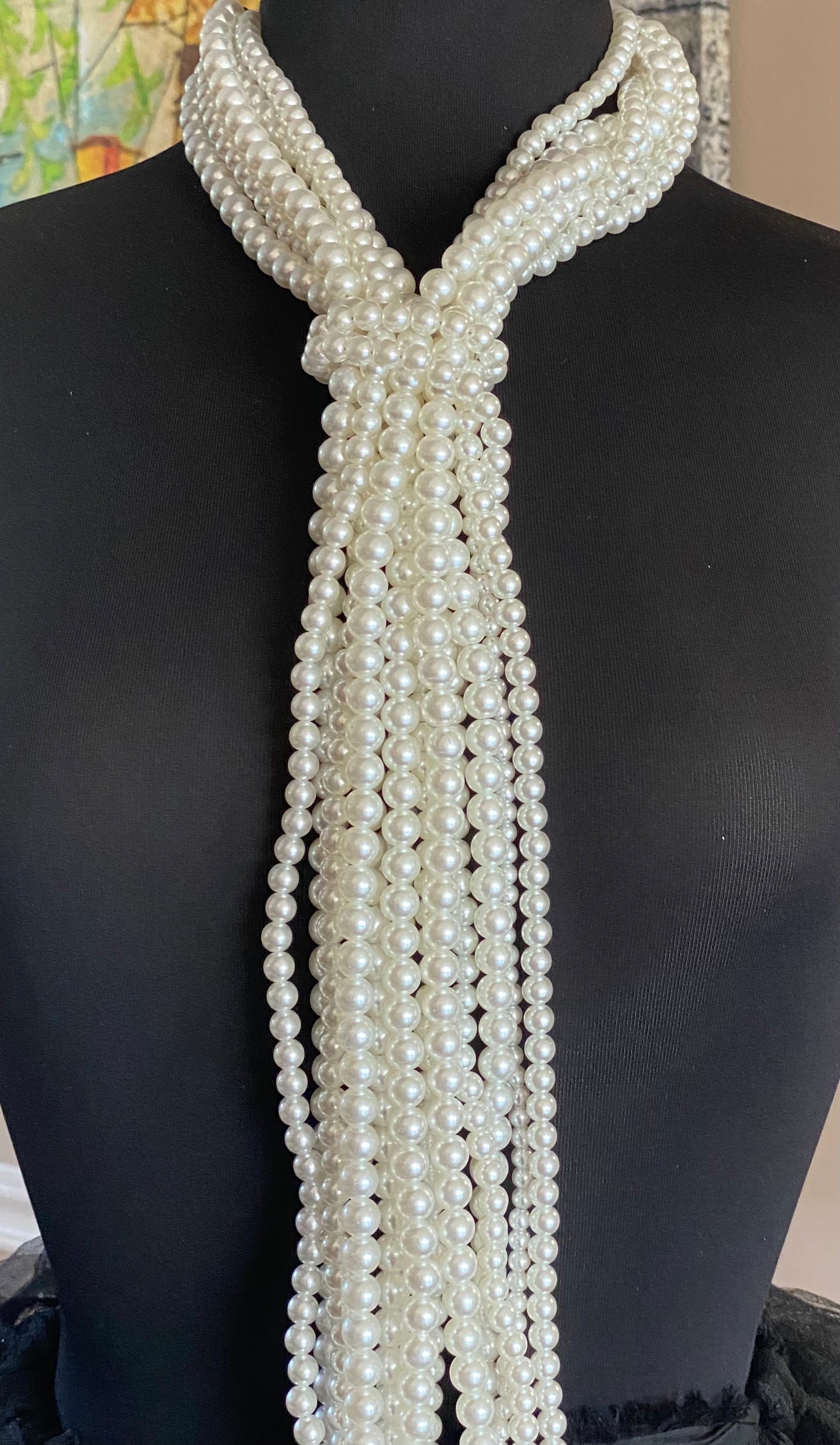 Faux Pearl Necktie Necklace