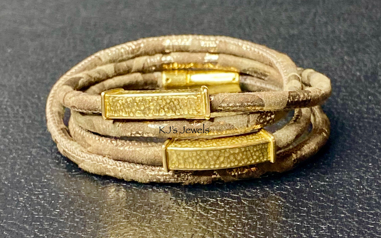 Olive Suede with Gold Foil Leather Wrap Bracelet