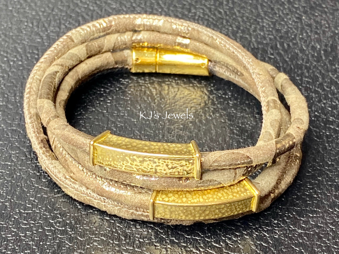 Olive Suede with Gold Foil Leather Wrap Bracelet