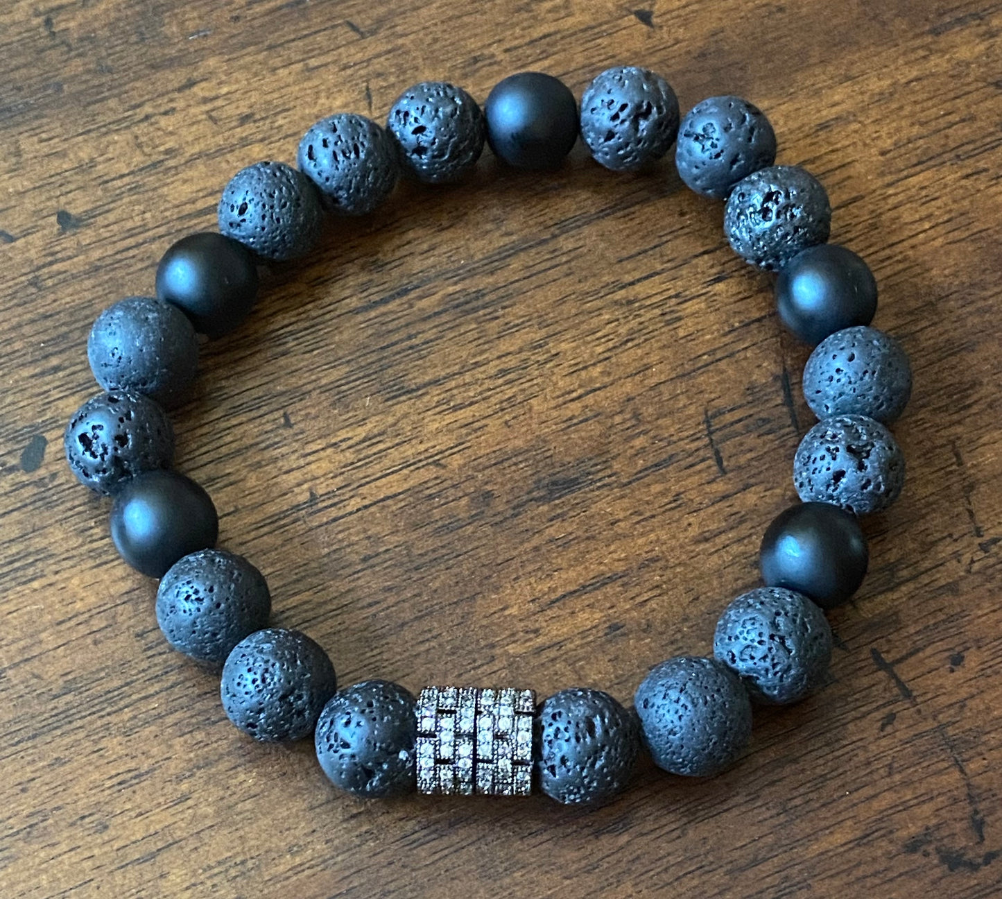 Men's Onyx/Lava Rock Bracelet with Accent Bead
