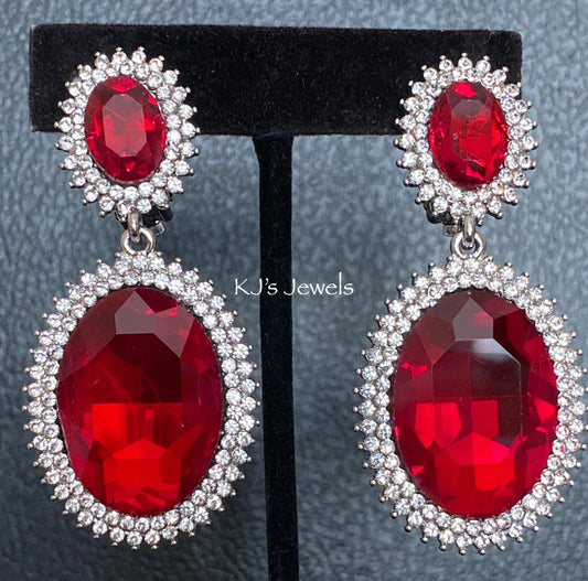 Oval Shaped Crystal Clip-On Earrings