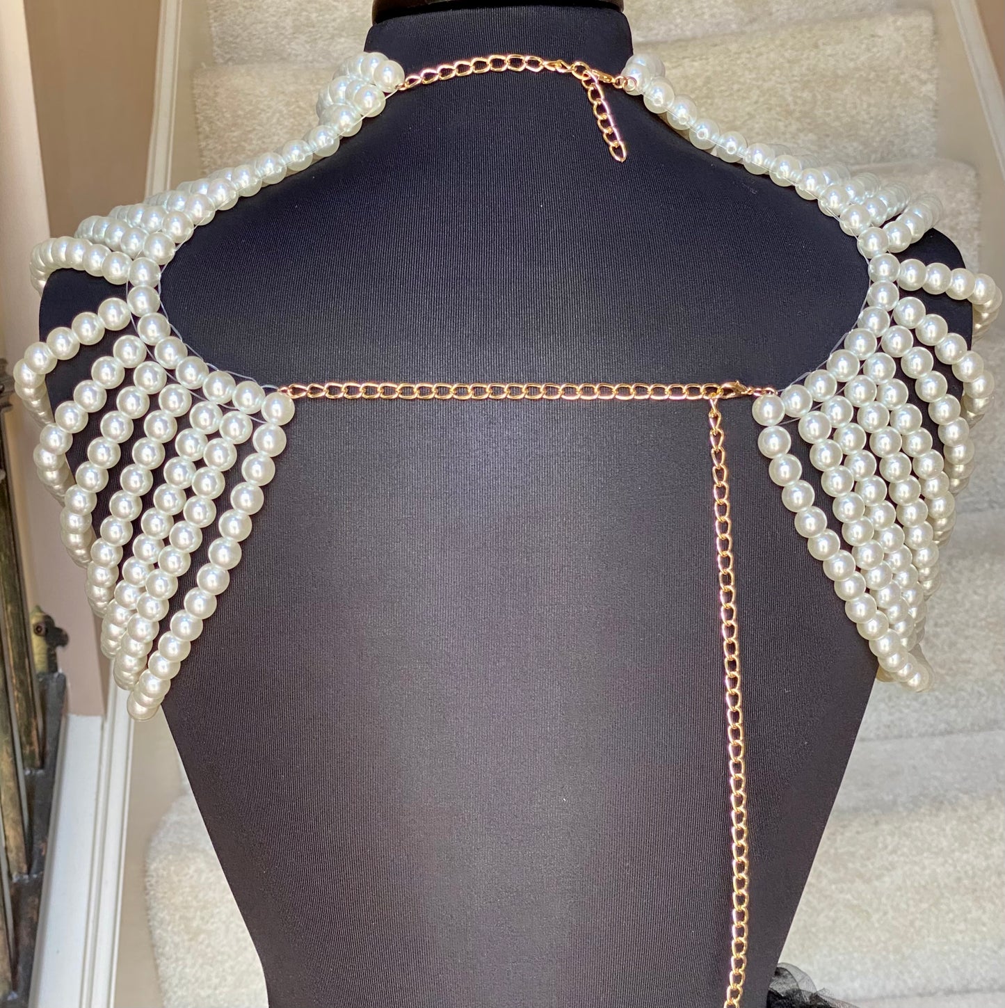 Faux Pearl Shawl Statement Necklace with Invisible Cord
