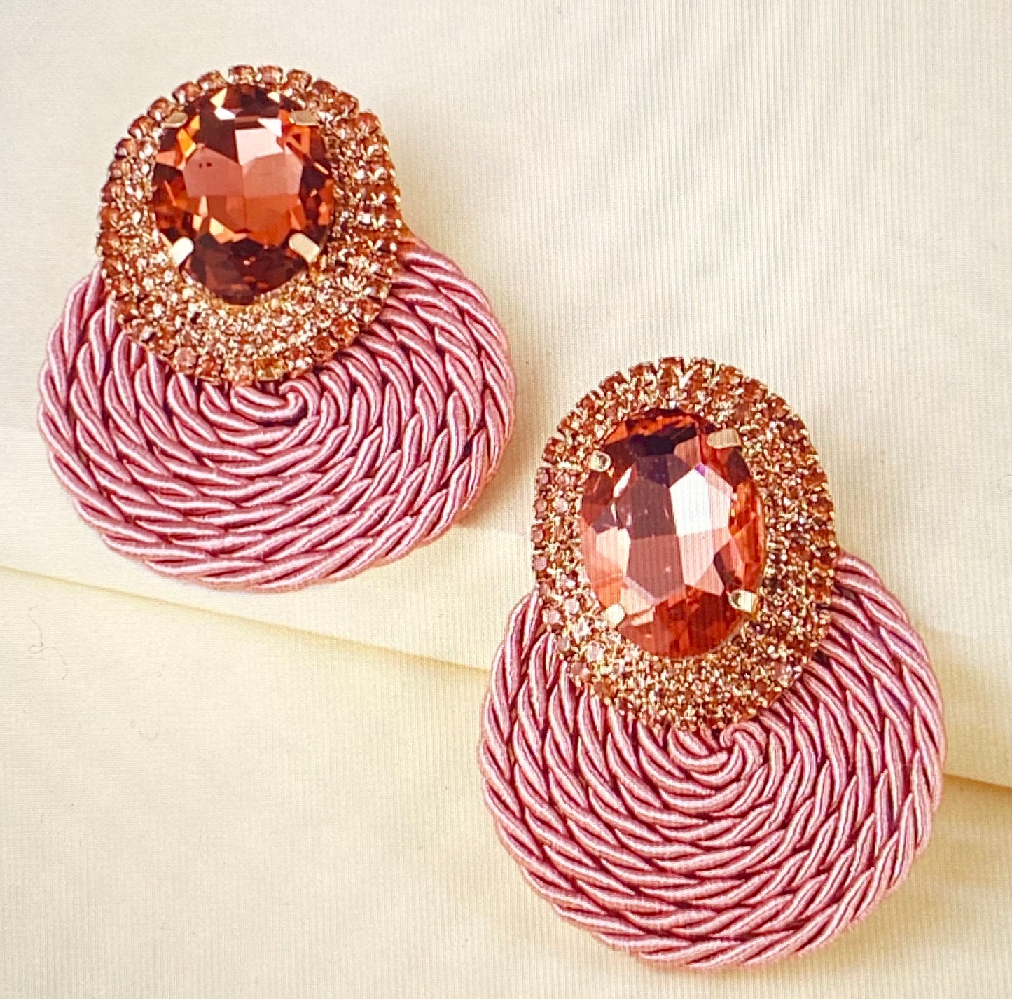 Pink Crystal and Cord Earrings