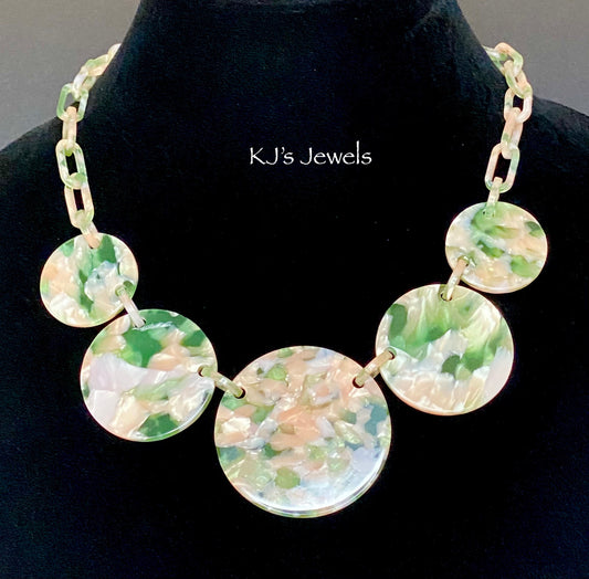 Pink/Green Resin Disk Necklace