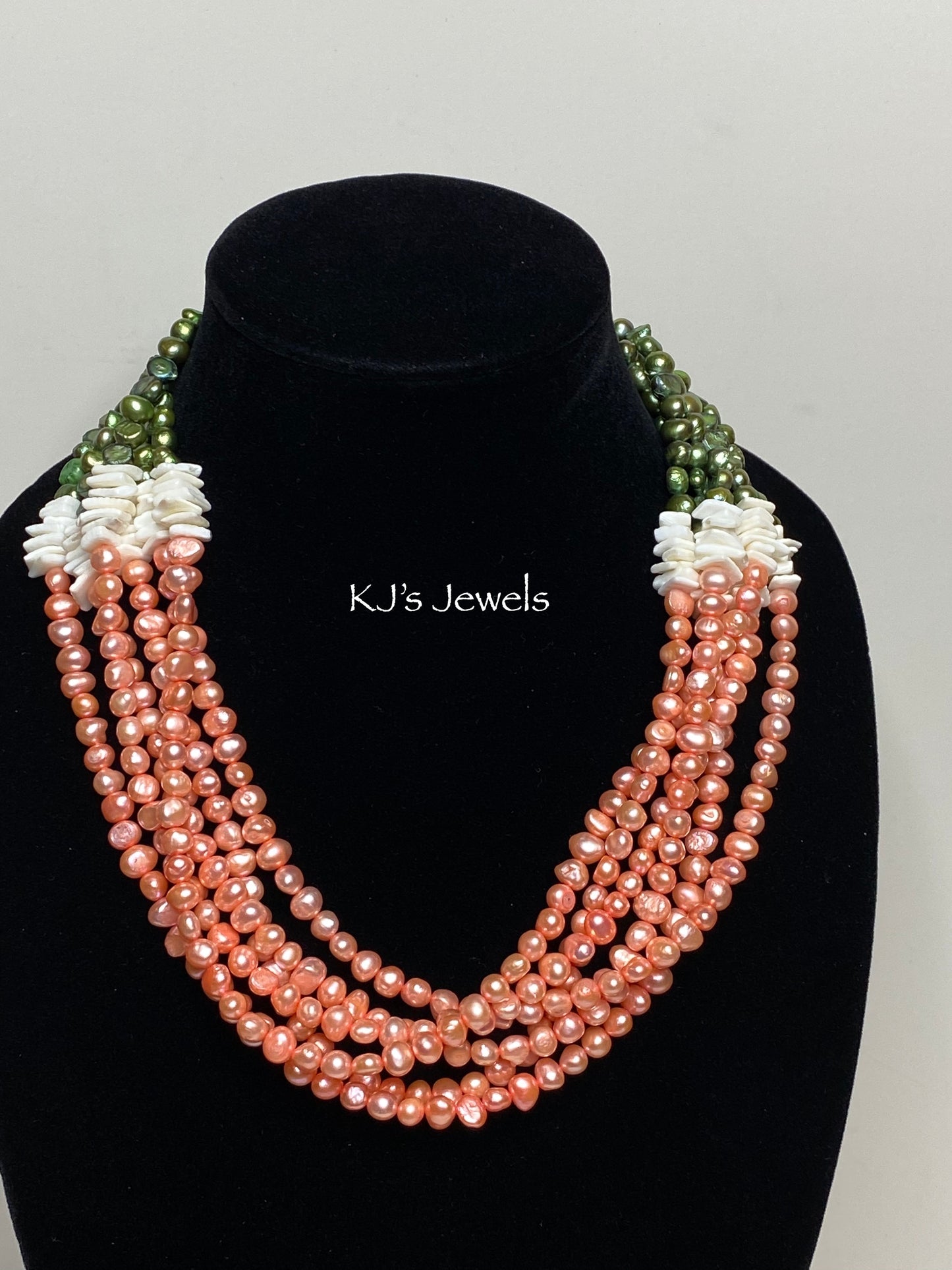 Pink and Green Pearls w/Shell Accents