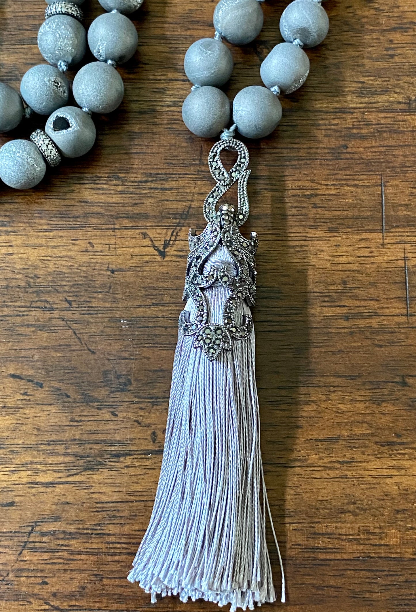 Long Natural Gemstone Tassel Necklace