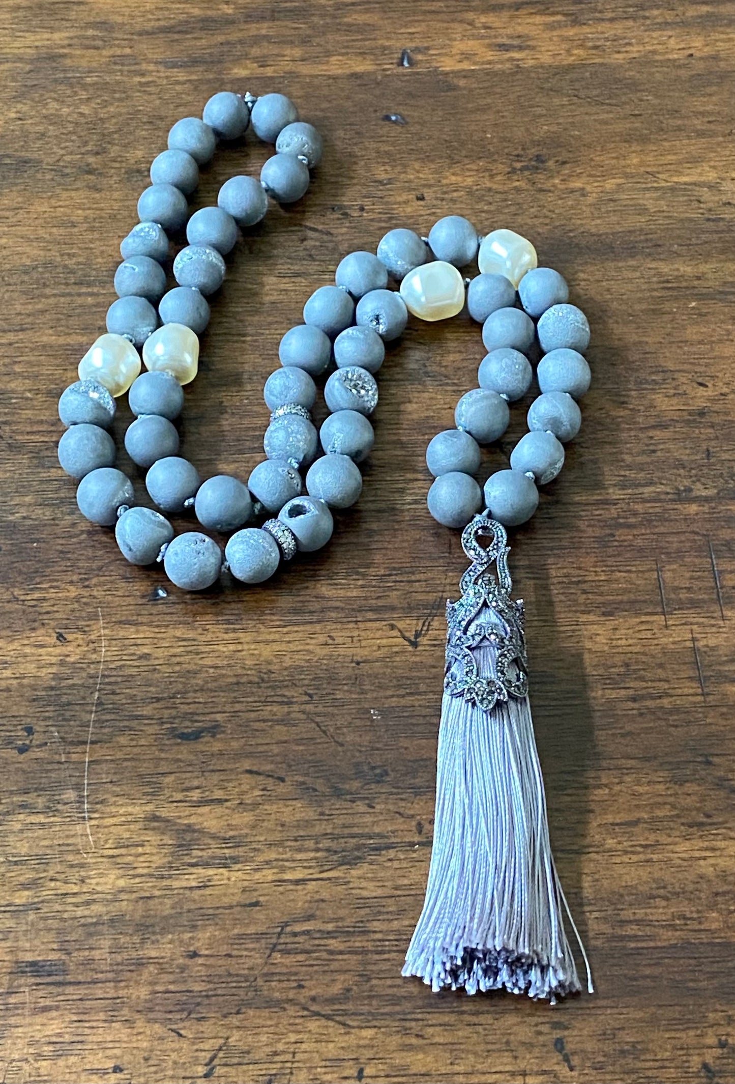 Long Natural Gemstone Tassel Necklace