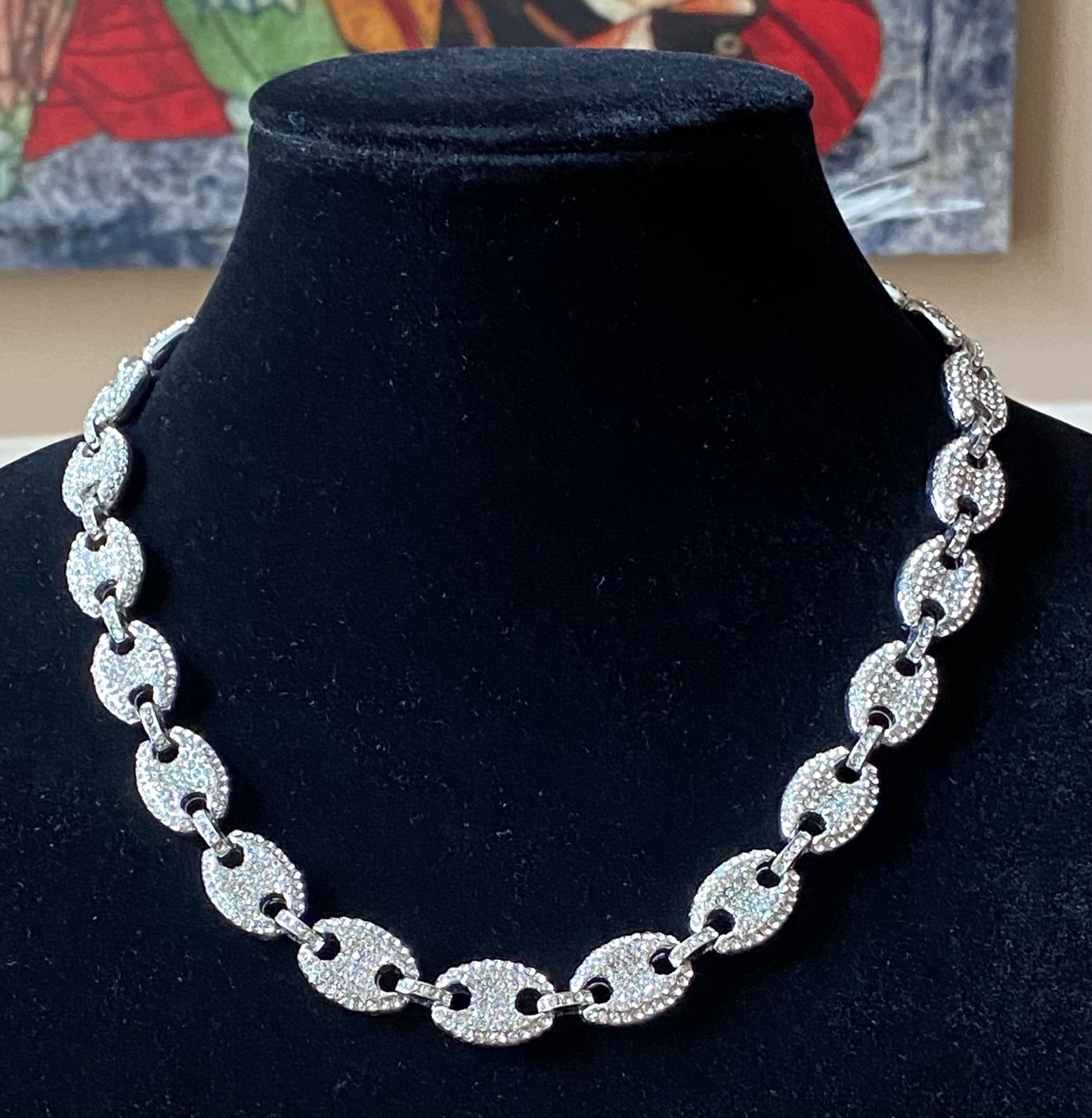 Silver Crystal Puffy Mariner Necklace