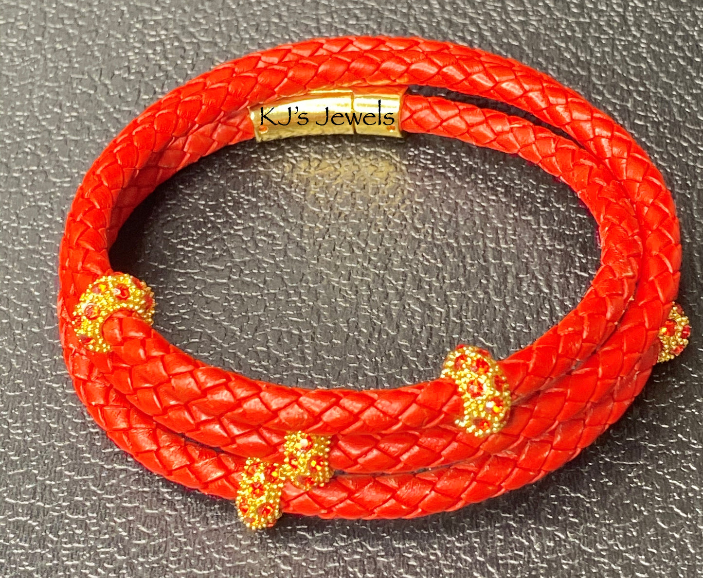 Red Triple Wrapped Braided Leather Bracelet