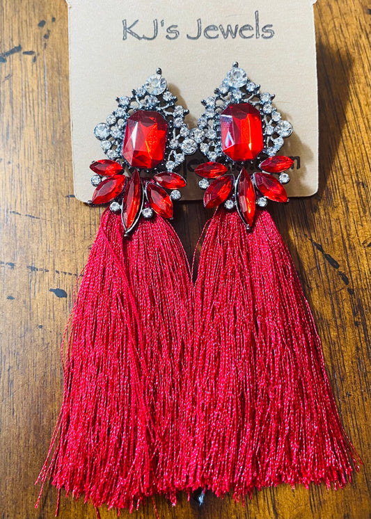 Long Red Tassel Earrings