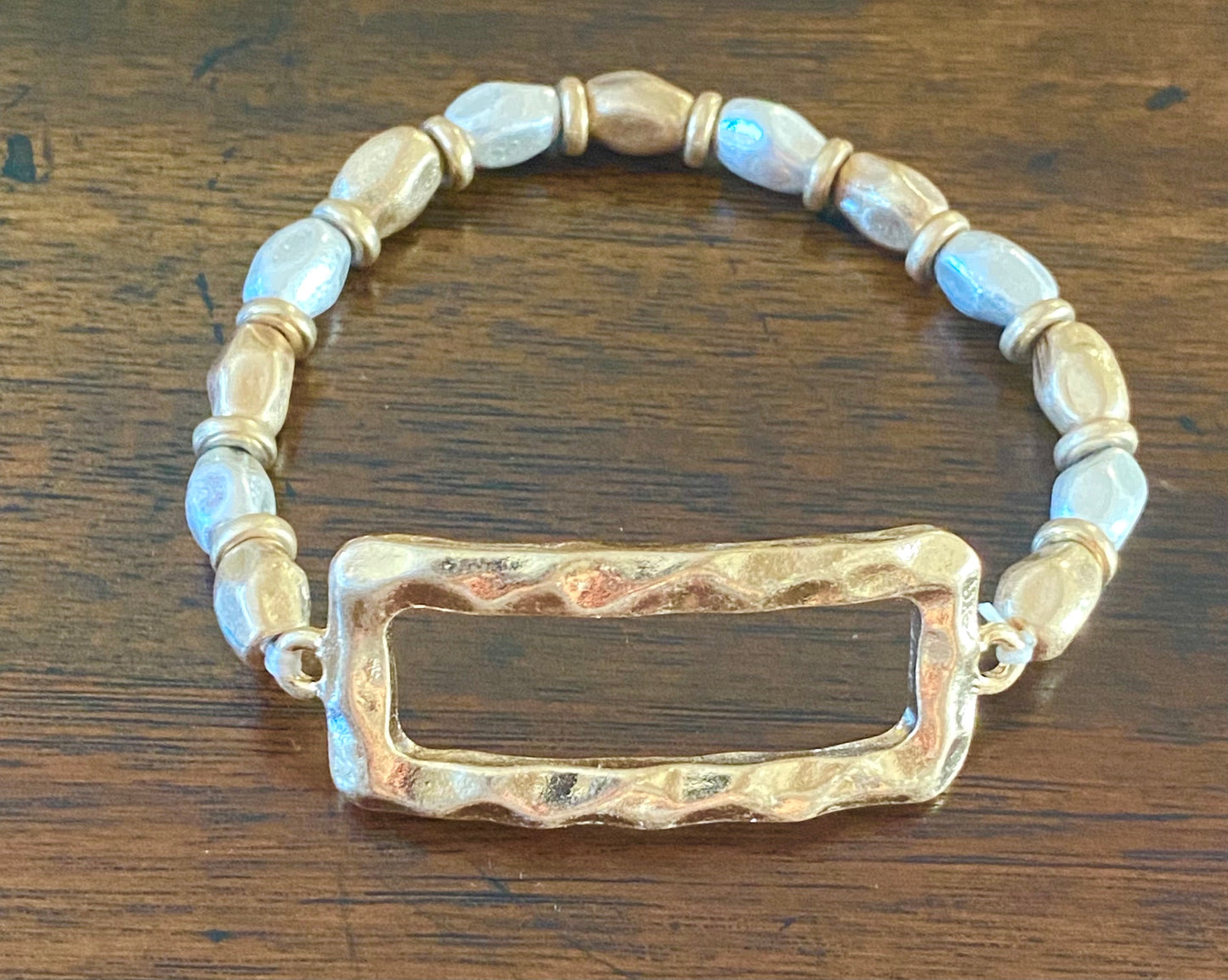 Silver/Gold Hammered Rectangle Bracelet