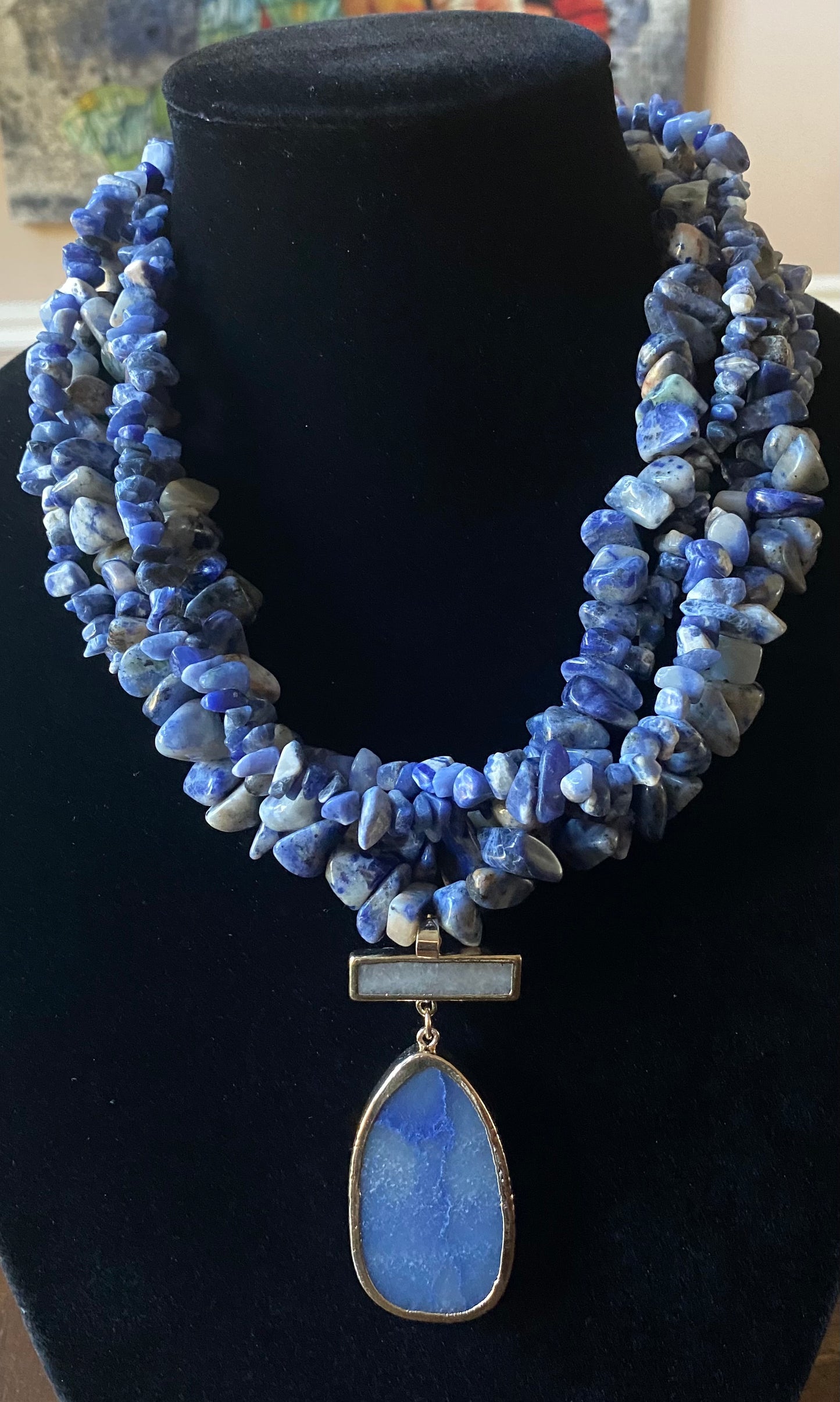 Ladies' Sodalite Chip Necklace with Teardrop Pendant