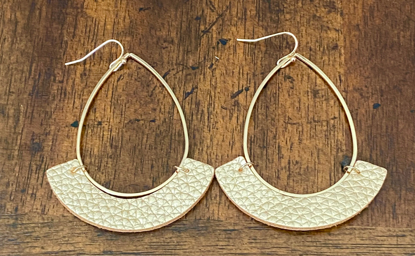 Teardrop Earrings with Faux Leather Accent