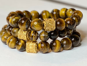 Tiger's Eye Stretch Bracelet w/ Gold Vermeil Accent Bead