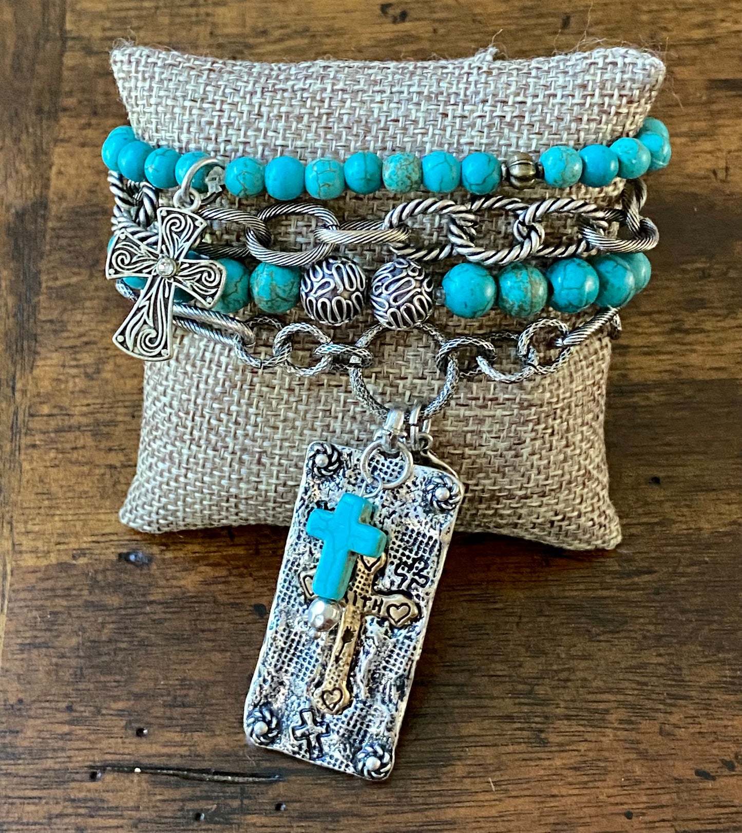 Antique Silver and Turquoise Bracelet Stack