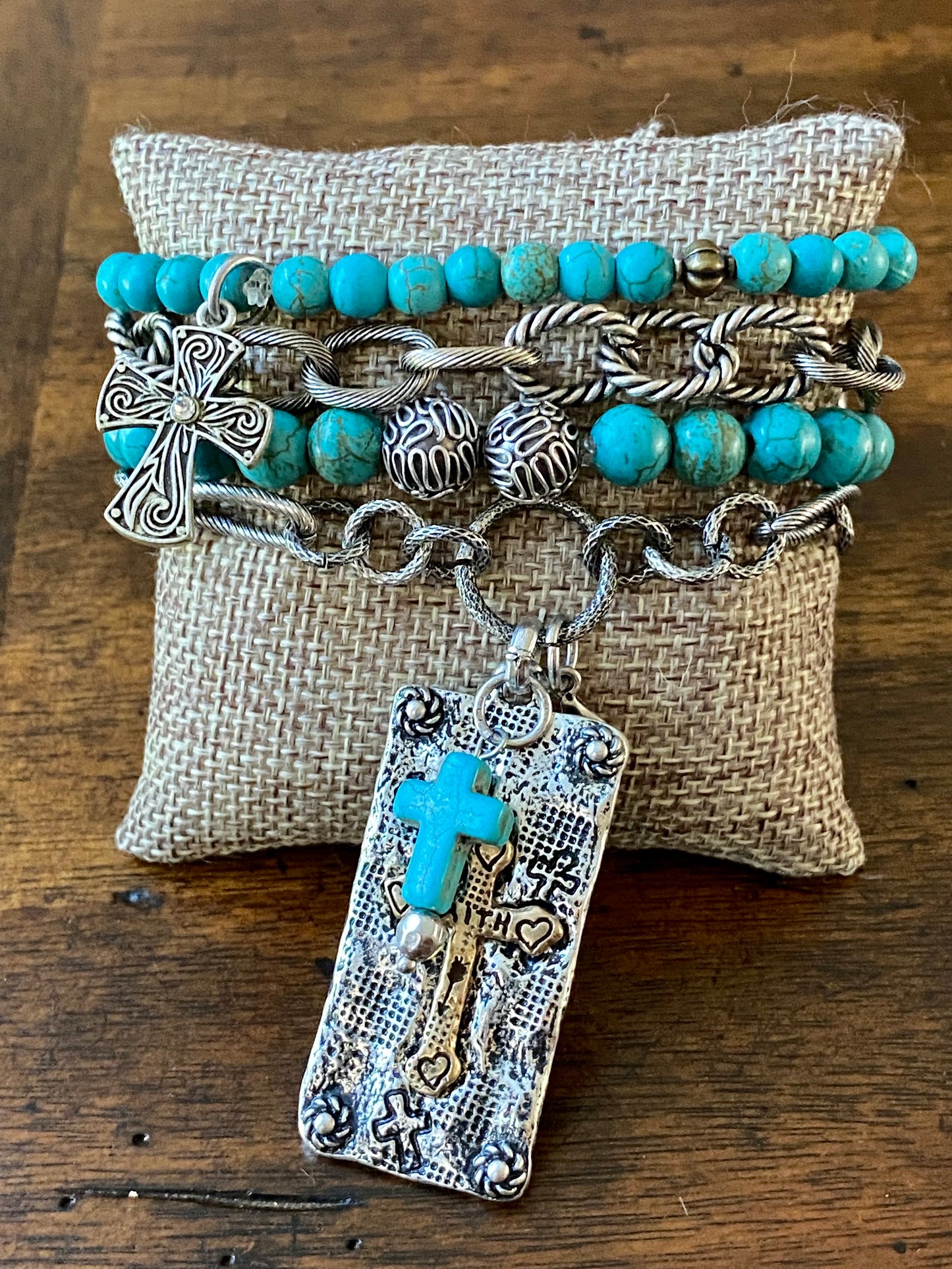 Antique Silver and Turquoise Bracelet Stack