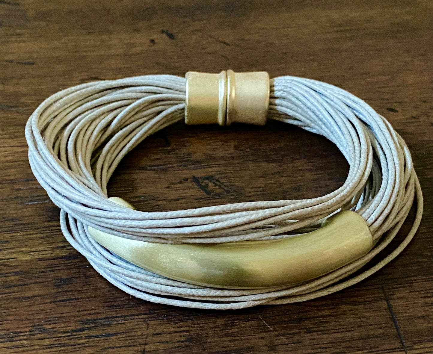 Ladies' Waxed Cord and Matte Gold Bracelet