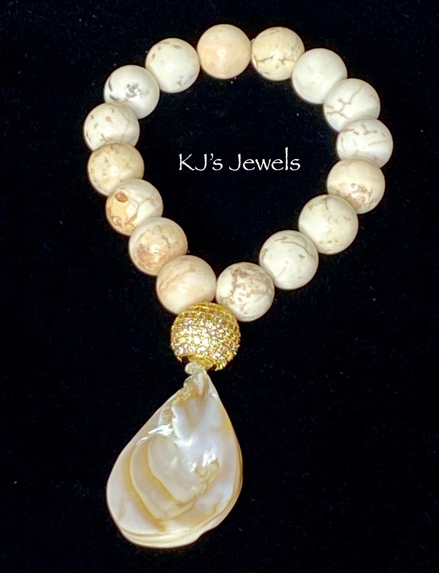 White Turquoise Stretch Bracelet with Mother of Pearl Charm