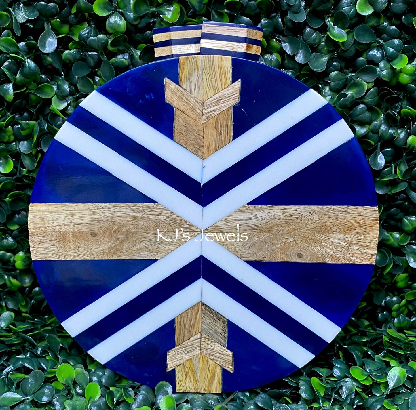 Blue Hand Painted Round Wooden Clutch